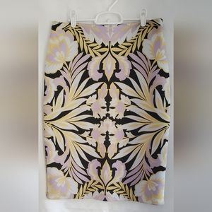 Womens New York & Co Lavender Yellow Black Zipper & Slit Stretch Pencil Skirt 8